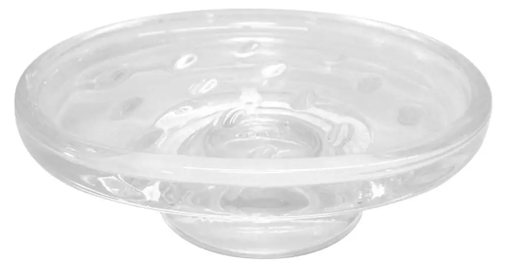 Transparente Schale aus Kristallglas mit runder Form, geeignet für dekorative Zwecke. Marke: Keuco.